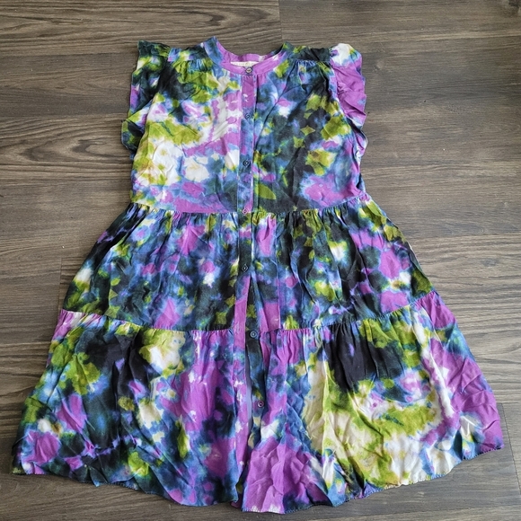 Marie Oliver Vibrant Purple Marie OliverTie-Dye Print Mini Dress Button Front - Picture 1 of 4